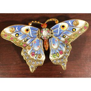 Kingspoint Jeweled Butterfly Trinket Box Hinged Lid Rhinestone Gold Metal
